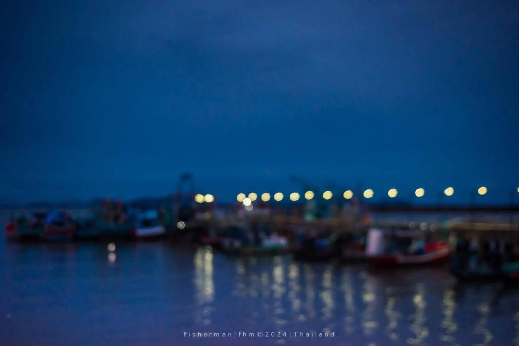 a group of boats in the water at night at ชบาเฮาส์โฮมสเตย์ 