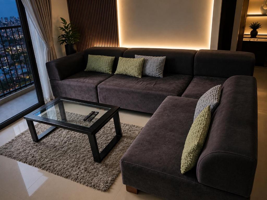 a living room with a couch and a coffee table at Oval View Residencies in Yakbedda