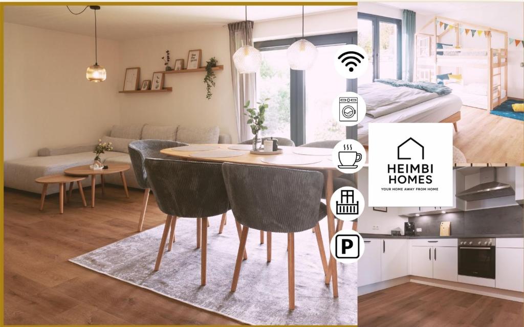 a kitchen and a living room with a table and chairs at Heimbi-Home No 3 I 4-6 Personen I EuropaPark I Family I Garten I Parkplatz I E-Ladestation in Kappel-Grafenhausen