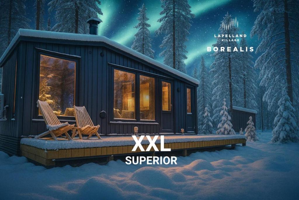 a rendering of a tiny house in the snow at Borealis Village XXL |Sauna|WiFi|Ylläs|Aurora in Äkäslompolo