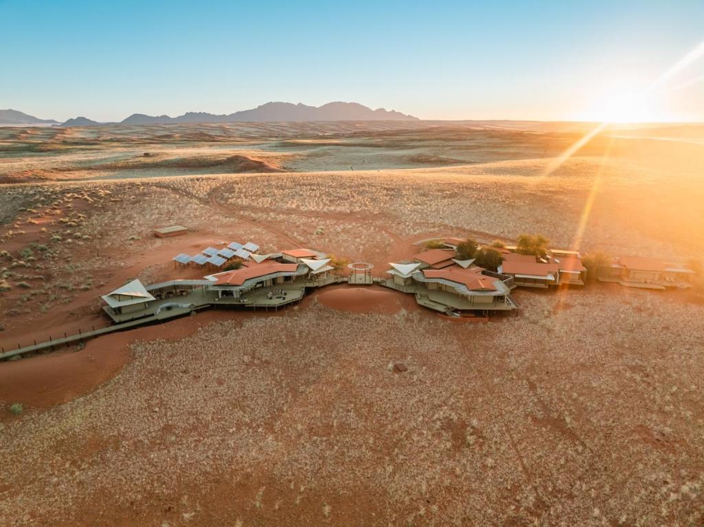 an aerial view of a resort in the desert at Wolwedans Desert lodge in NamibRand