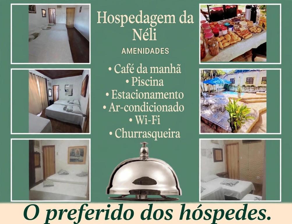 a collage of pictures of a room with a silver pot at Hospedagem da Néli in Aparecida