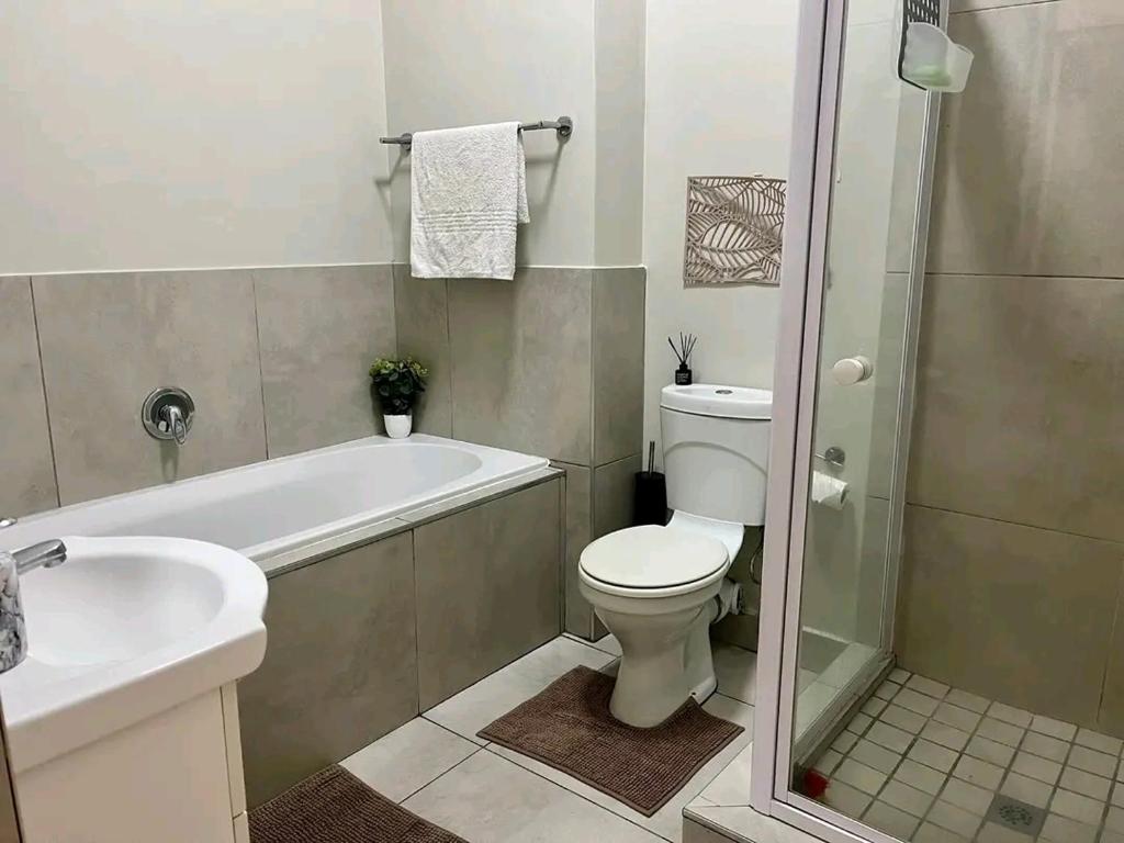 a bathroom with a toilet and a sink and a shower at Ocean view in Johannesburg
