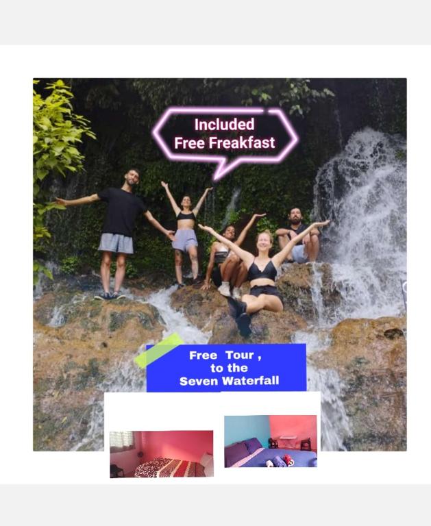 a group of people standing on top of a waterfall at Private Rooms, Dayly Tours , Rental Scooter in Juayúa