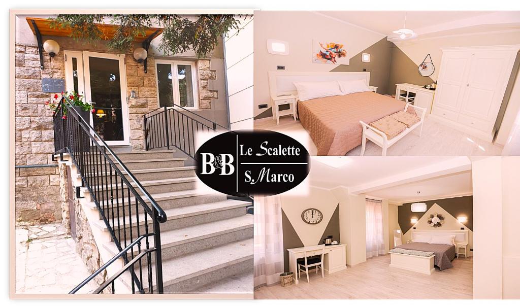 a collage of two pictures of a bedroom and a house at B&B Le Scalette B&B San Marco in Abbadia San Salvatore