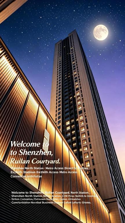 a tall building with a moon in the sky at Ruilan Courtyard in Shenzhen