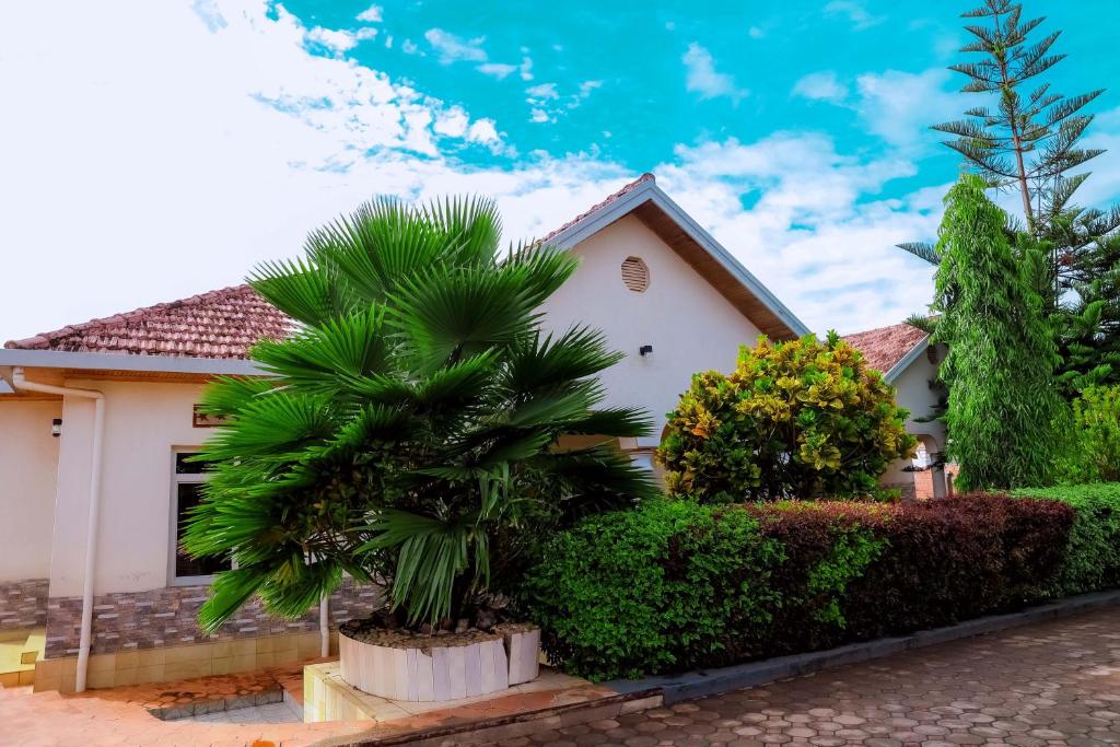 a house with a palm tree in front of it at Martin Aviator Hotel in Kigali