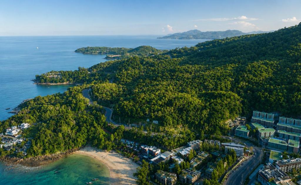 an aerial view of a island in the ocean at Wyndham Garden Phuket Kamala in Kamala Beach