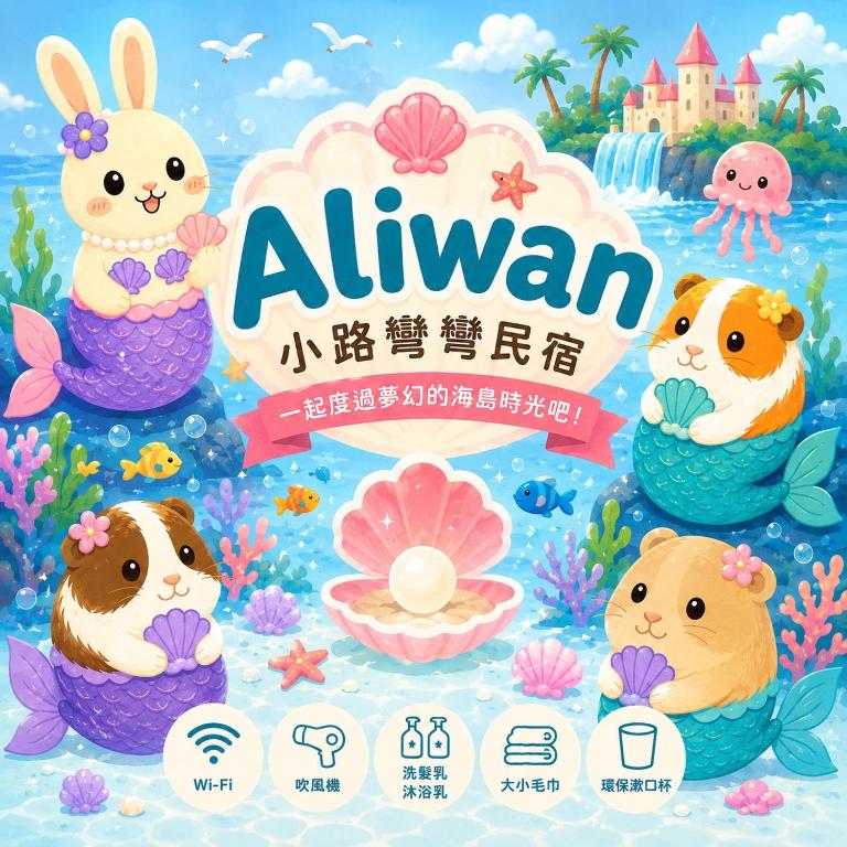 an illustration of animals in the water with an allanon sign at Aliwan 小路彎彎 in Taitung City