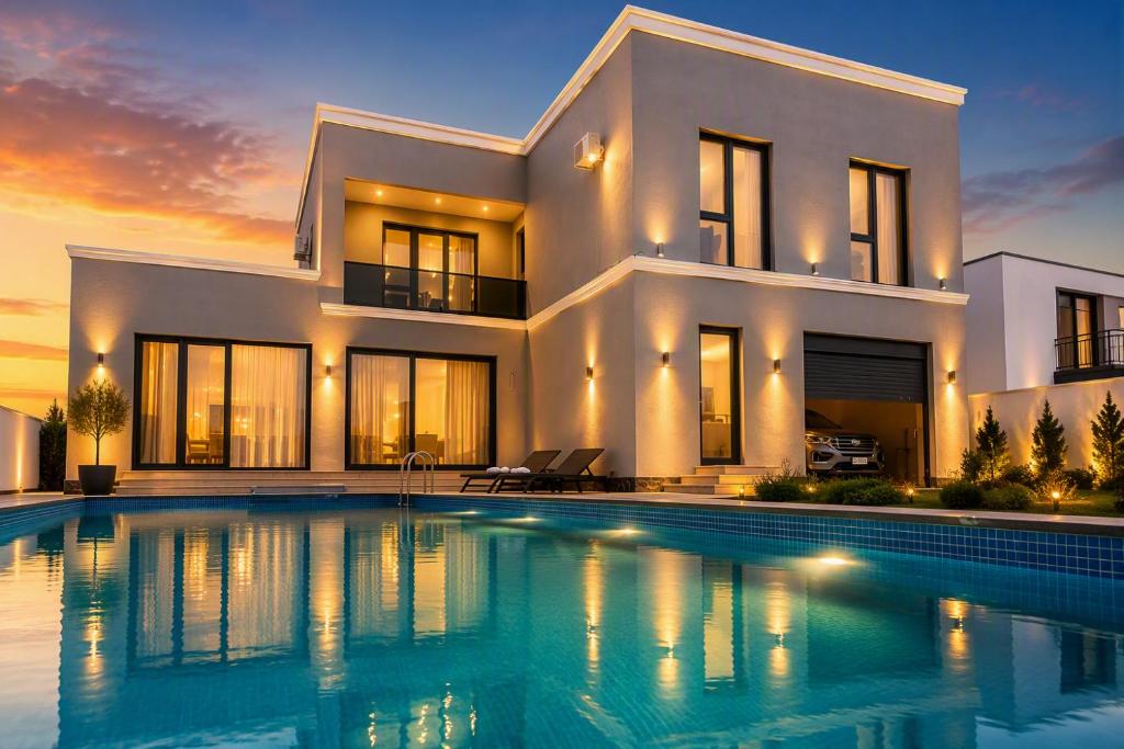 a house with a swimming pool in front of it at Villa in Mayak in Baku