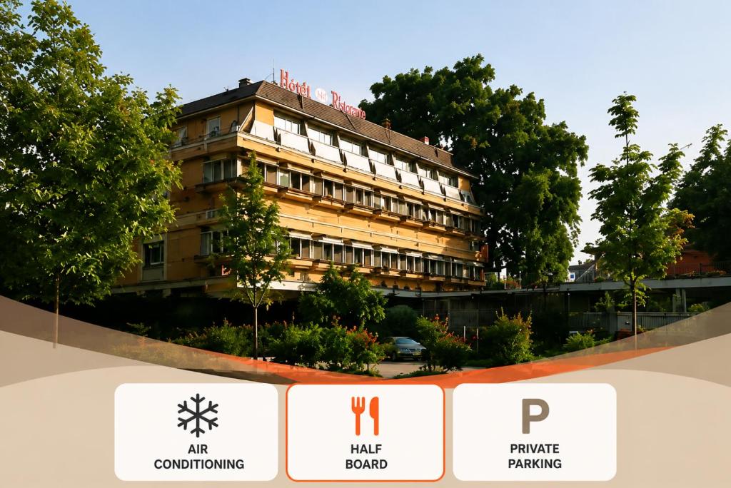 a building with several signs in front of it at Ai Ronchi Motor Hotel Brescia in Brescia