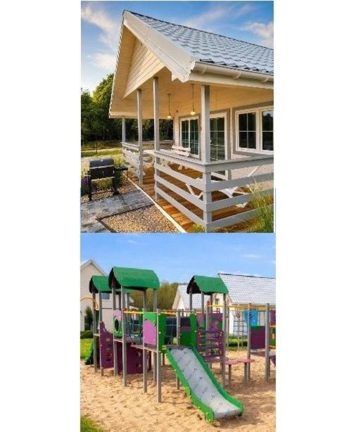 a collage of two pictures of a playground at Osada Pana Kraba in Jarosławiec