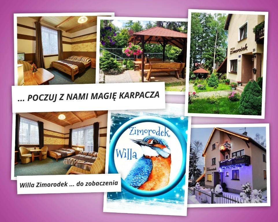 a collage of pictures of a house at Zimorodek poczuj z nami magię Karpacza in Karpacz