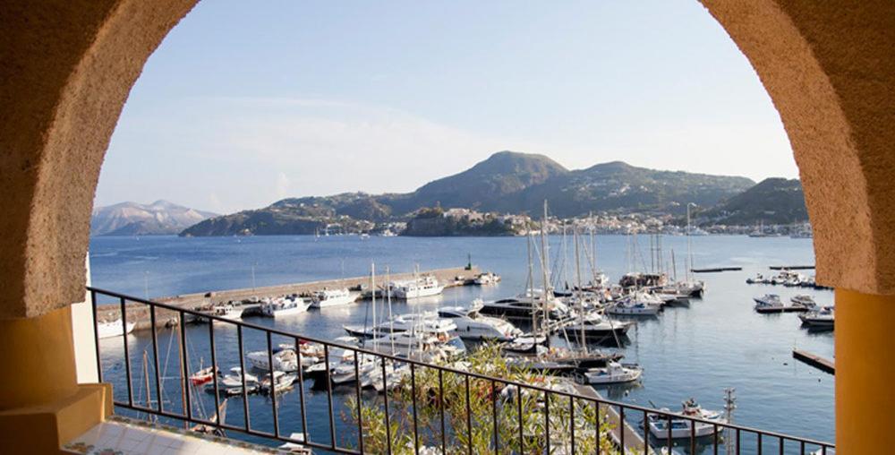 a view of a marina with boats in the water at Hotel A Pinnata in Lipari