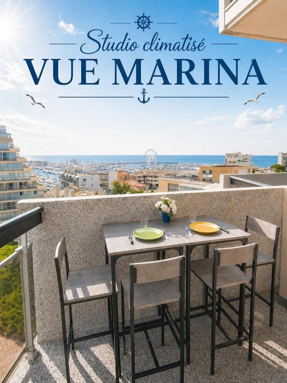 Studio cabine, clim, wifi, Vue Marina, 100m plage