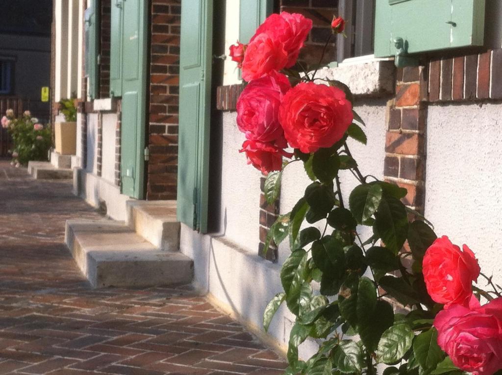 a bunch of red roses on the side of a building at Hotel Les Aubépines in Illiers