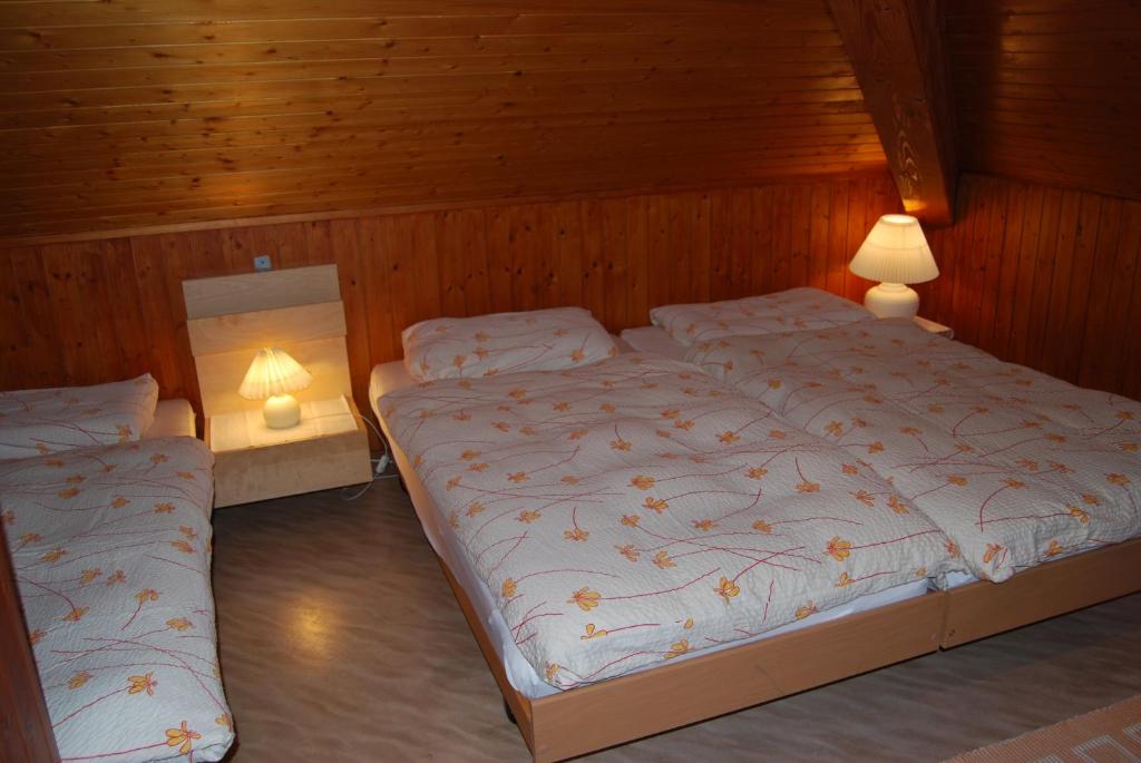a bedroom with two twin beds and two lamps at Osteria Anzonico in Anzonico