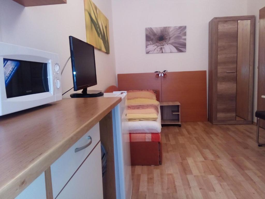 Kuchyň nebo kuchyňský kout v ubytování Apartmány - Penzion Smetanka