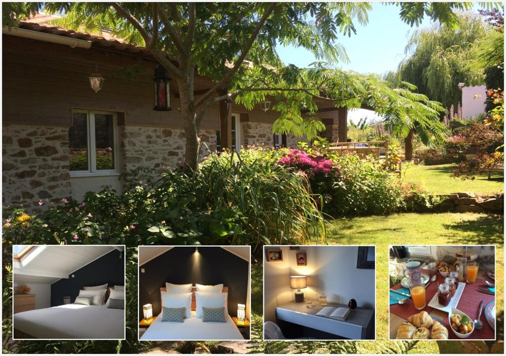 a collage of pictures of a bedroom and a house at Chambres d'hôtes de La Roche in Frossay