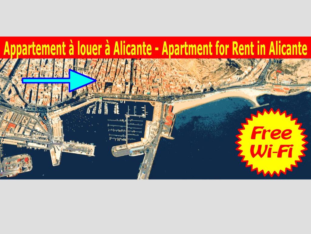 un mapa de un aeropuerto y un apartamento más bajo de alquiler en atl en Apartamento Valdes, en Alicante