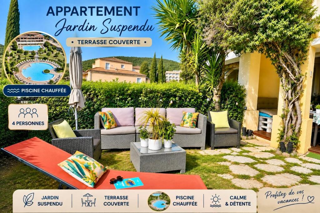 Appartement classé Premium - Le Jardin Clos Vue Mer -Parking Couvert - PISCINE Chauffée du 05-04 au 01 -11- Parc résidentiel avec espaces de Loisirs parcours de Santé, randonnées , Jeux extérieur