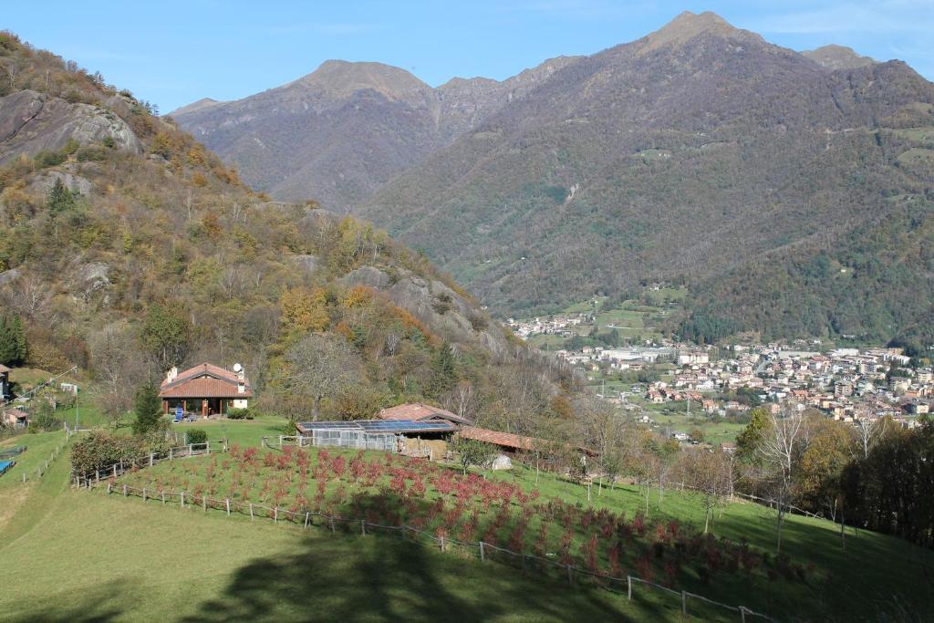 vistas a una ciudad en un valle con montañas en Agriturismo Il Mirtillo B,B, en Pasturo