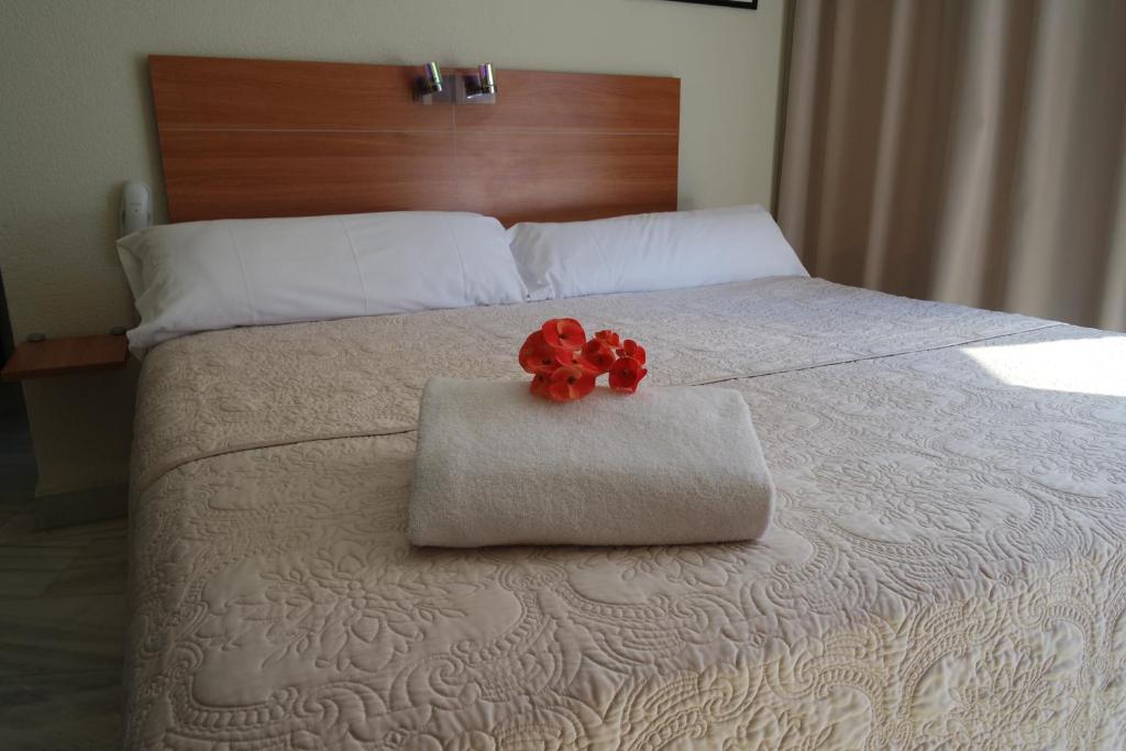 
a bed with two pillows on top of it at Sol Almería in Almería
