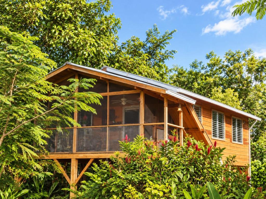 Fully equipped 2 bedroom tree top cottage, with large balcony in private garden