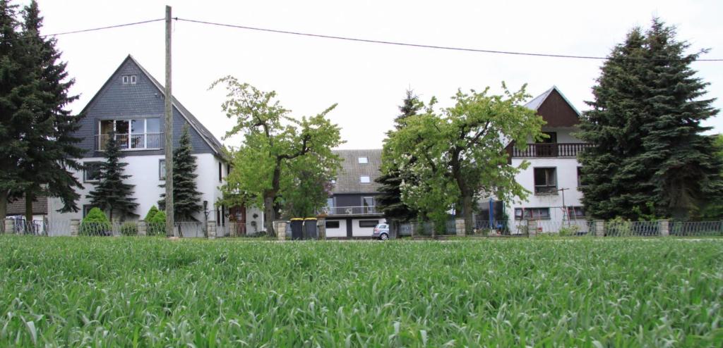 een grasveld voor een huis bij Pension Hubertushof Monteurunterkunft in Freiberg