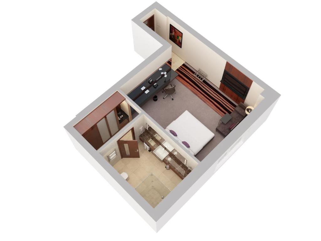 an overhead view of a floor plan of aominium at Flora Al Barsha Hotel At The Mall in Dubai
