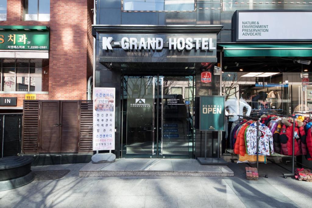 a store with a sign that says k grand hostel at K-Grand Hostel Dongdaemun in Seoul