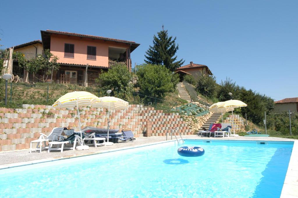 una piscina con una pelota en el agua en Bricco Dei Ciliegi en Cortazzone