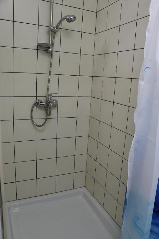 a bathroom with a shower stall and a tub at Mahana Lodge Hostel & Backpacker in Papeete