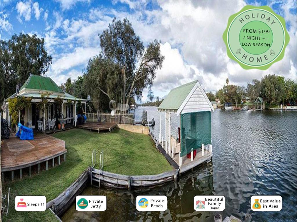 an image of a house on the water with a dock at Mandurah Riverfront Holiday Rental in North Yunderup