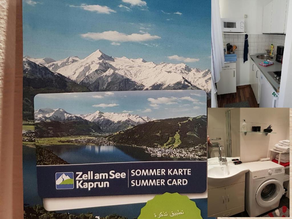 zdjęcie łazienki z zdjęciem góry w obiekcie Appartement Daniel Kaprun w Kaprunie