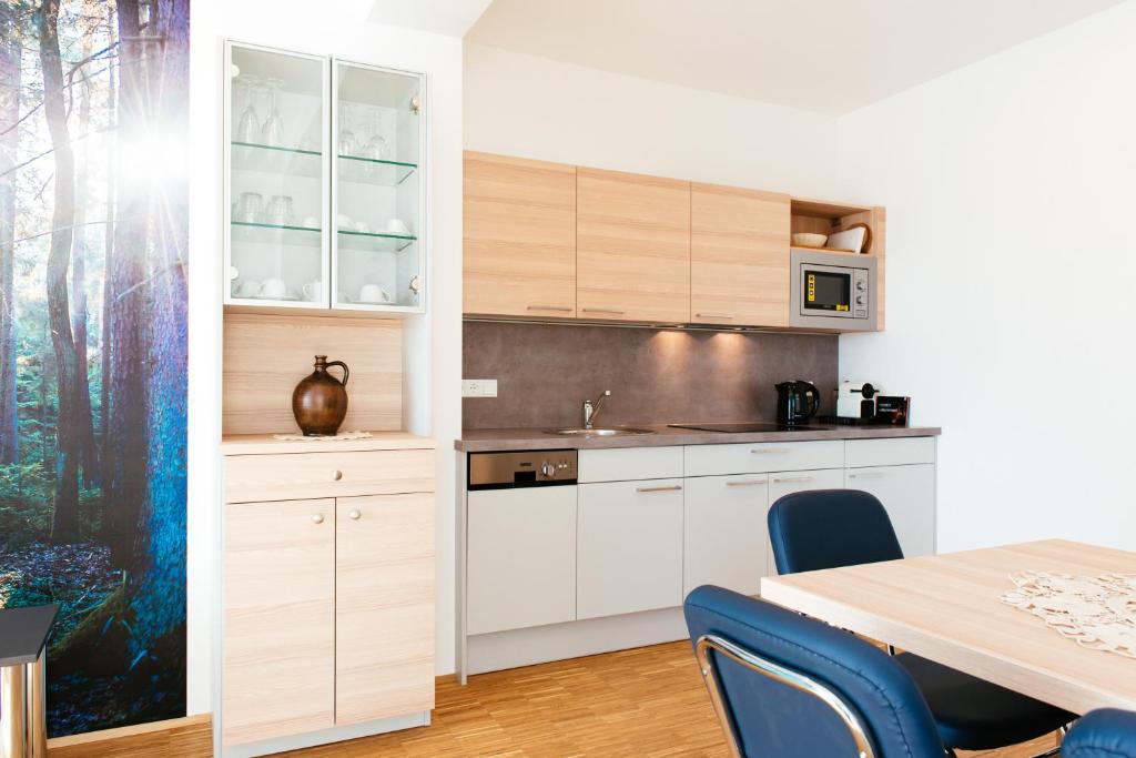 Kuchyň nebo kuchyňský kout v ubytování Aparthotel Heuberger