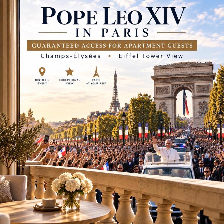 Pope Leo XIV Champs-Elysees View - Arc de Triomphe - Eiffel Tower