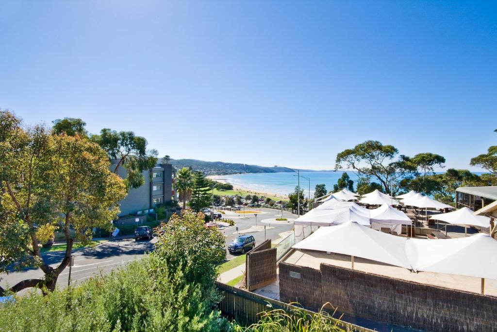 a view of a city with houses and trees at Lorne Bay View Motel in Lorne