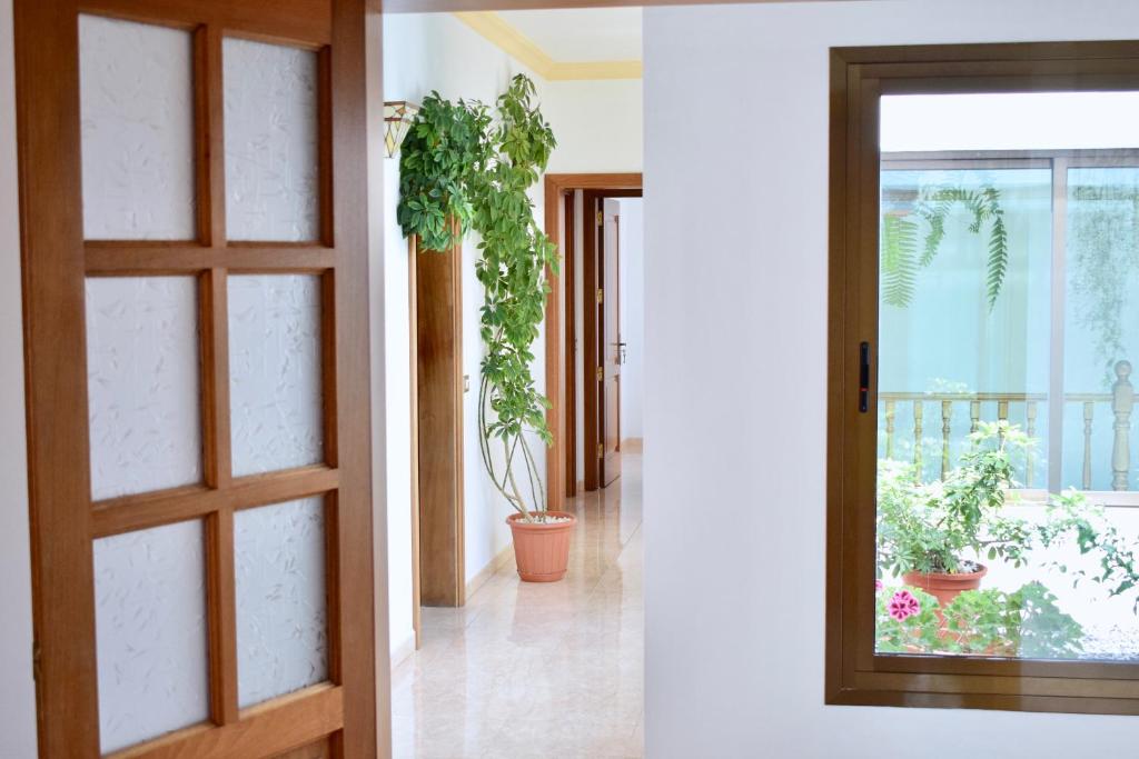 two images of a door with plants in a room at Casa Lava in Yaiza