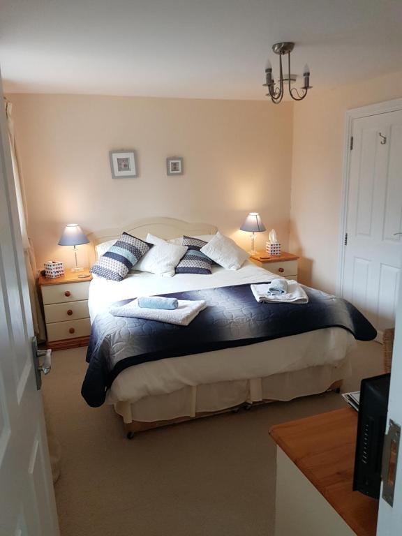 1 dormitorio con 1 cama grande y 2 mesitas de noche en The Brambles B&B, en Waterbeach