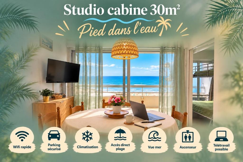 Studio cabine pied dans l eau climatisé, parking et wifi haut débit
