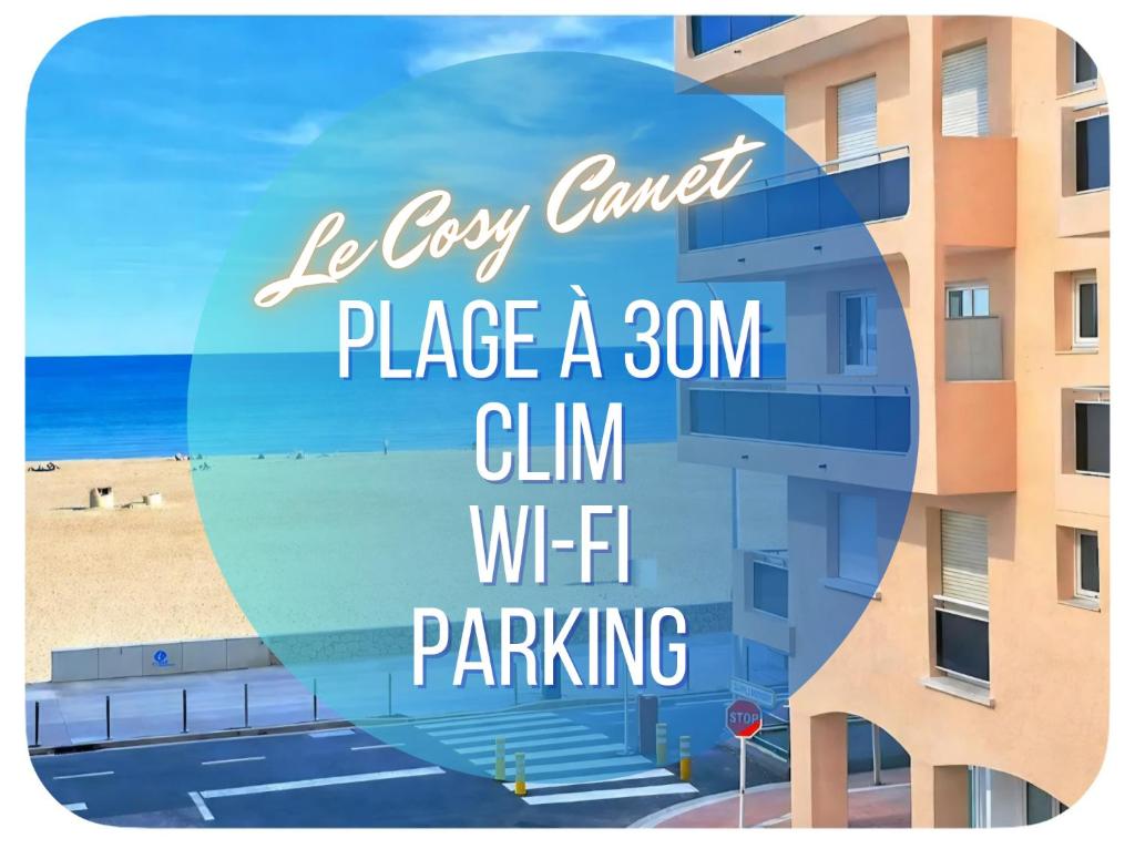 LE COSY Canet - pour 2 à 30m de la plage-parking wifi clim