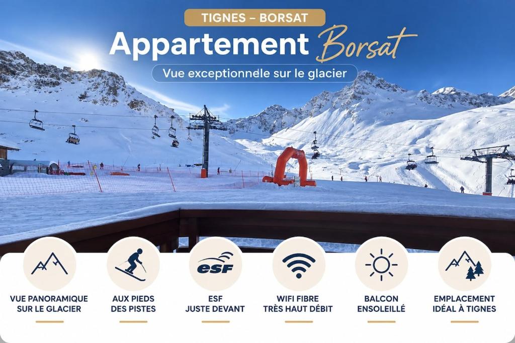 Le Borsat Tignes Val Claret - Familial - Balcon ensoleillé - Vue Glacier - ESF - Skis aux pieds