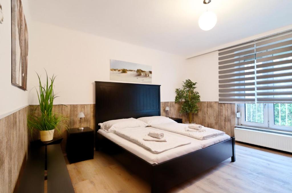 ウィーンにあるManu Apartmentのベッドルーム1室(大型ベッド1台付)