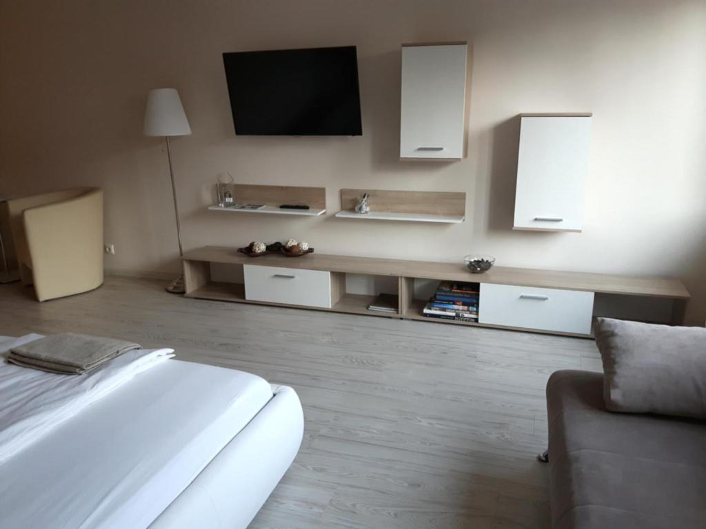 Televízia a/alebo spoločenská miestnosť v ubytovaní Brand new apartment in the center