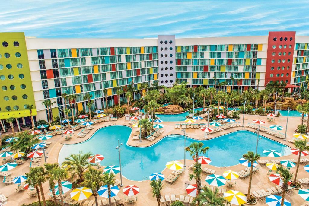 an aerial view of a resort with a swimming pool at Universal's Cabana Bay Beach Resort in Orlando