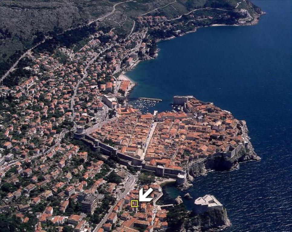 an aerial view of a village on an island at Apartments Pile Marina in Dubrovnik