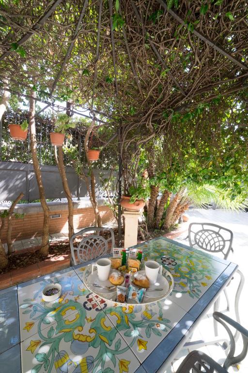 a table with a plate of food on it at B&B 'O Sole Mio! in Naples