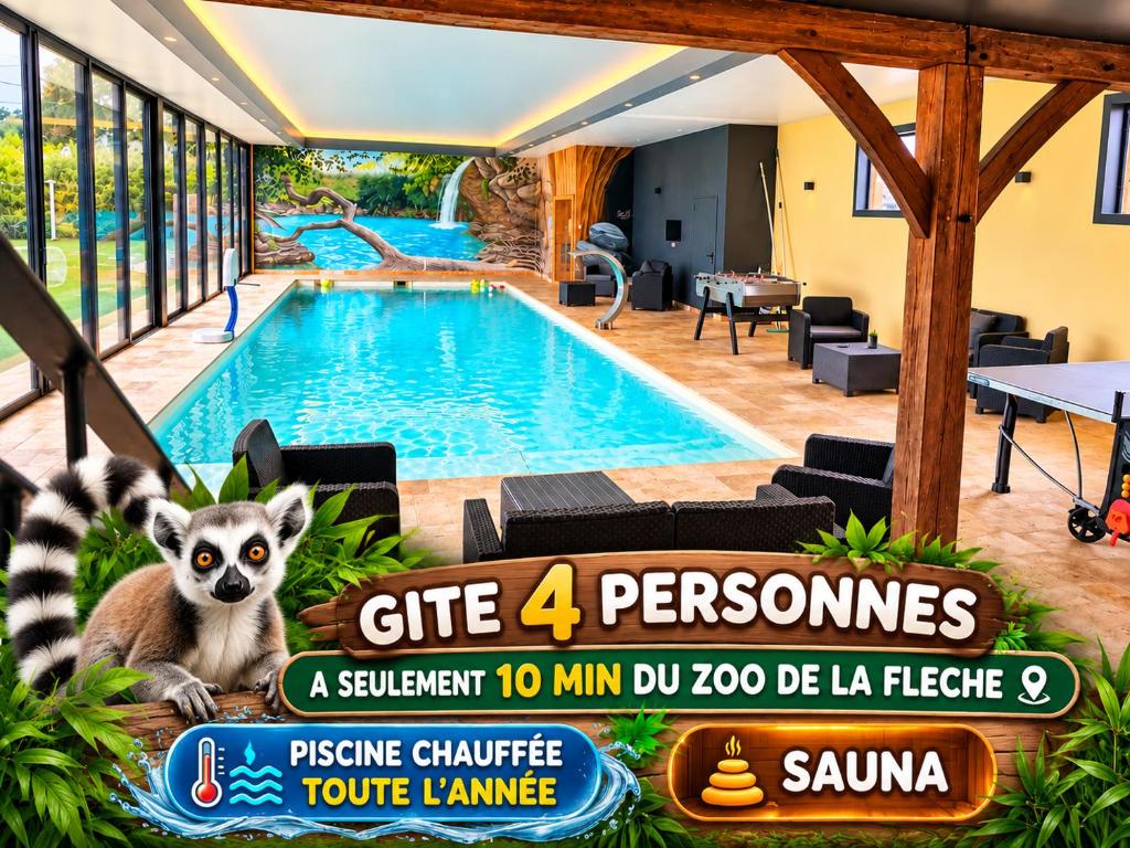 Logement 4 personnes avec piscine intérieure 31 degrés zoo de la FLECHE 24 h du Mans
