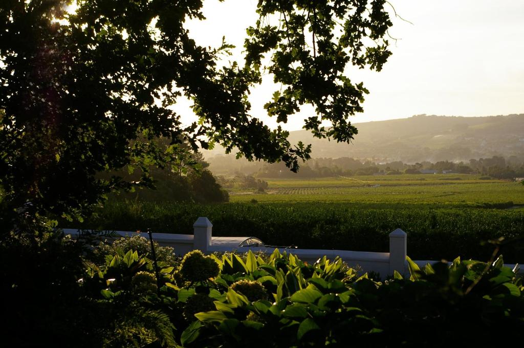 a cemetery with a view of a field and a tree at Hartebeeskraal Selfcatering cottage in Paarl